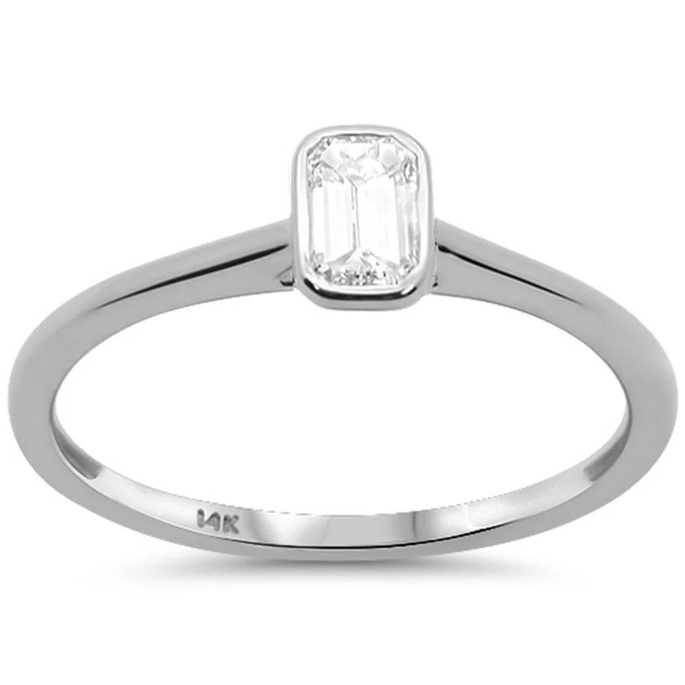 .<span style="color:purple">SPECIAL!</span> .19ct G SI 14kt White Gold Emerald Cut Diamond Bezel Set Engagement Ring Size 6.5