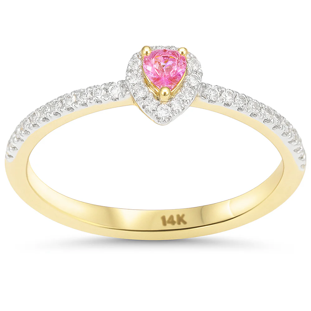<span style="color:purple">SPECIAL!</span> .30ct G SI 14kt Yellow Gold Pear Pink Sapphire & Diamond Ring Size 6.5
