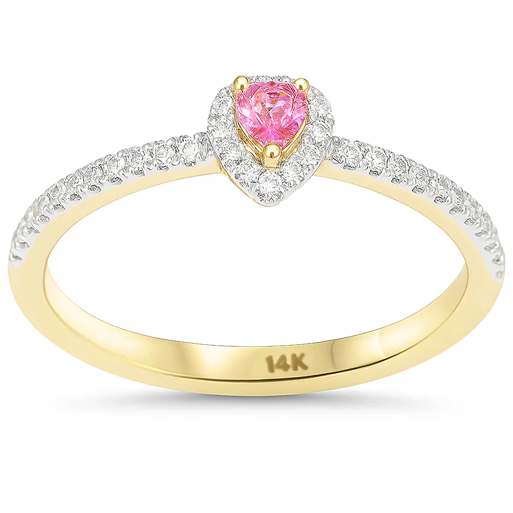 <span style="color:purple">SPECIAL!</span> .30ct G SI 14kt Yellow Gold Pear Pink Sapphire & Diamond Ring Size 6.5 - Image 2