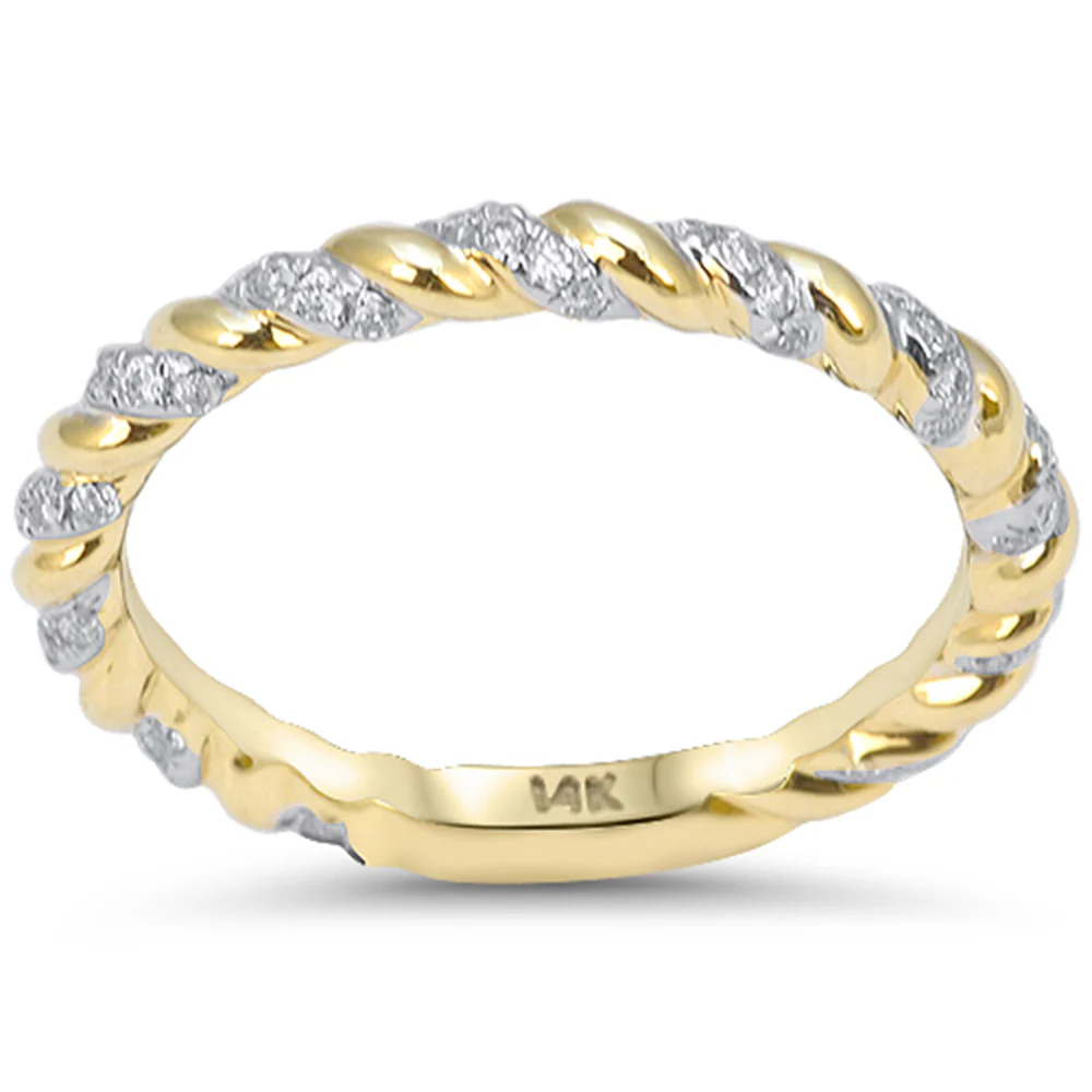 <span style="color:purple">SPECIAL!</span> .27ct G SI 14kt Yellow Gold Round Diamond Braided Twisted Band Ring Size 6.5