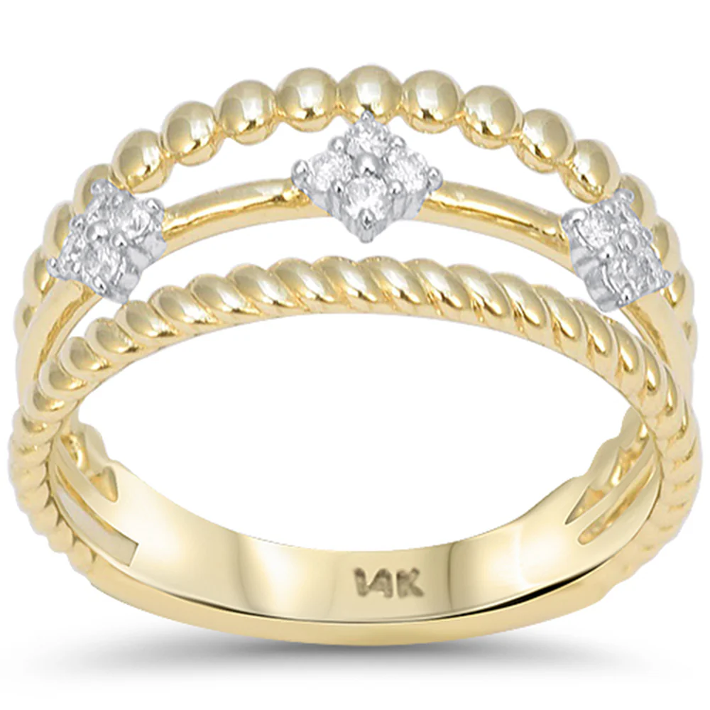 <span style="color:purple">SPECIAL!</span> .14ct G SI 14kt Yellow Gold Diamond Multi Band Beaed Layered Band Ring Size 6.5