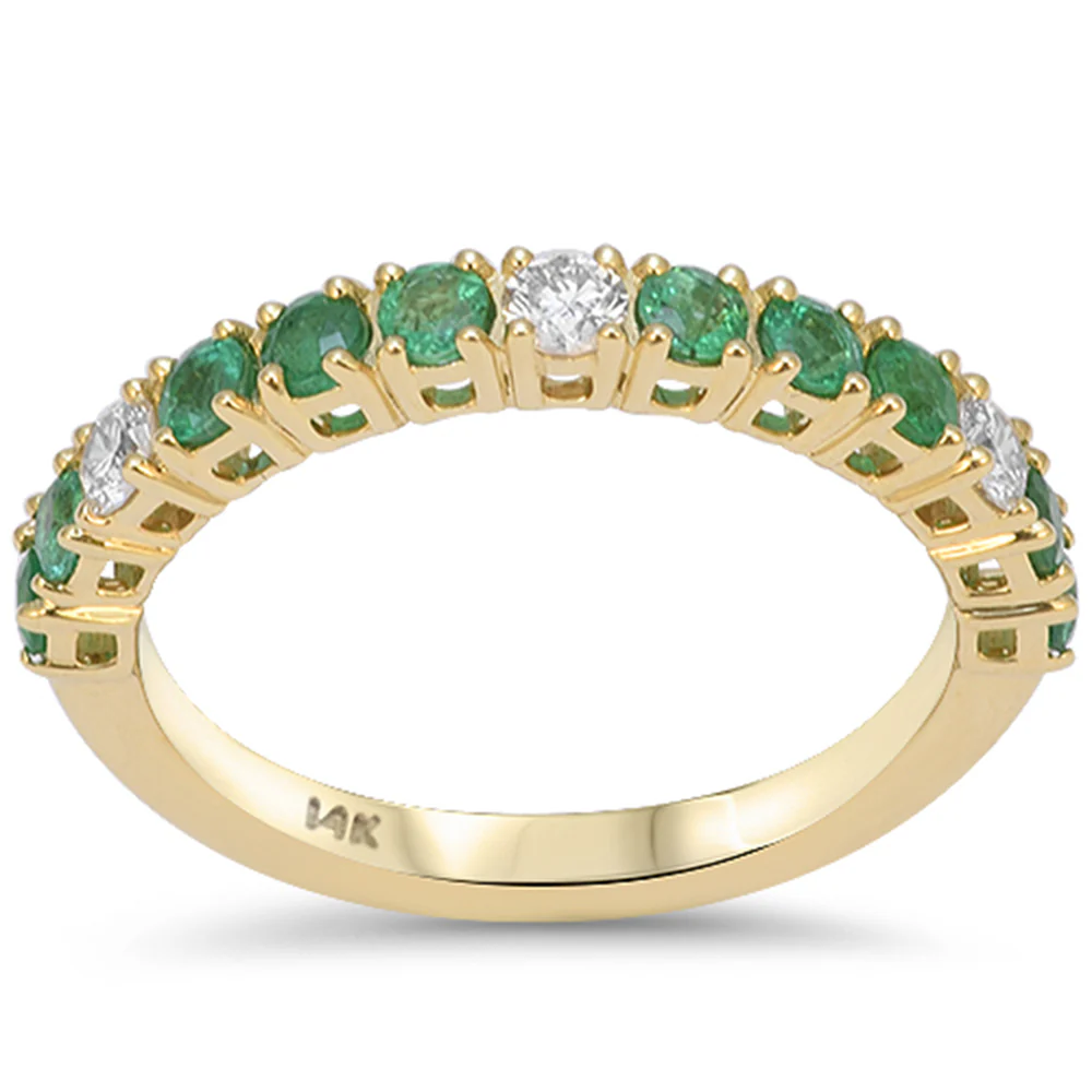 <span style="color:purple">SPECIAL!</span> .83ct G SI 14K Yellow Gold Diamond & Emerald Gemstone Band Ring Size 6.5