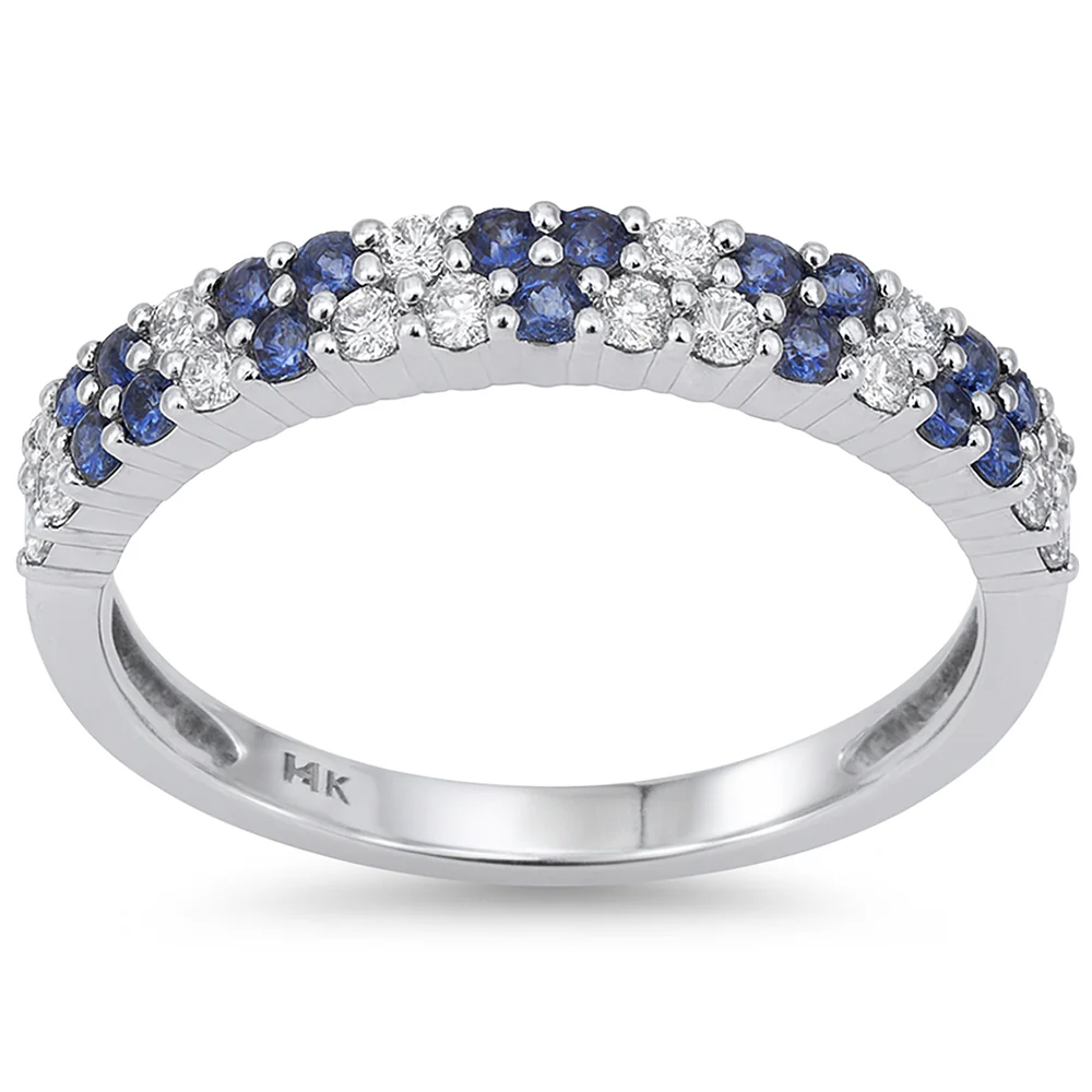 <span style="color:purple">SPECIAL!</span> .52ct G SI 14kt White Gold Diamond & Blue Sapphire Gemstone Band Ring Size 6.5