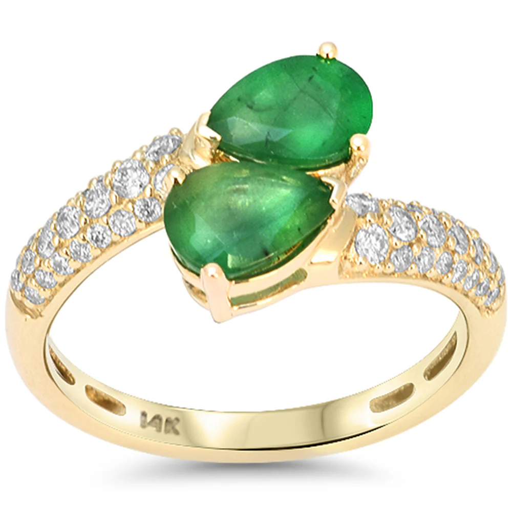 <span style="color:purple">SPECIAL!</span> 1.93ct G SI 14kt Yellow Gold Diamond & Emerald Gemstone Ring Size 6.5
