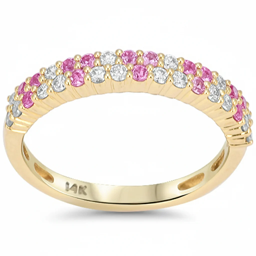 <span style="color:purple">SPECIAL!</span> .49ct G SI 14kt Yellow Gold Diamond & Pink Sapphire Gemstone Band Ring Size 6.5