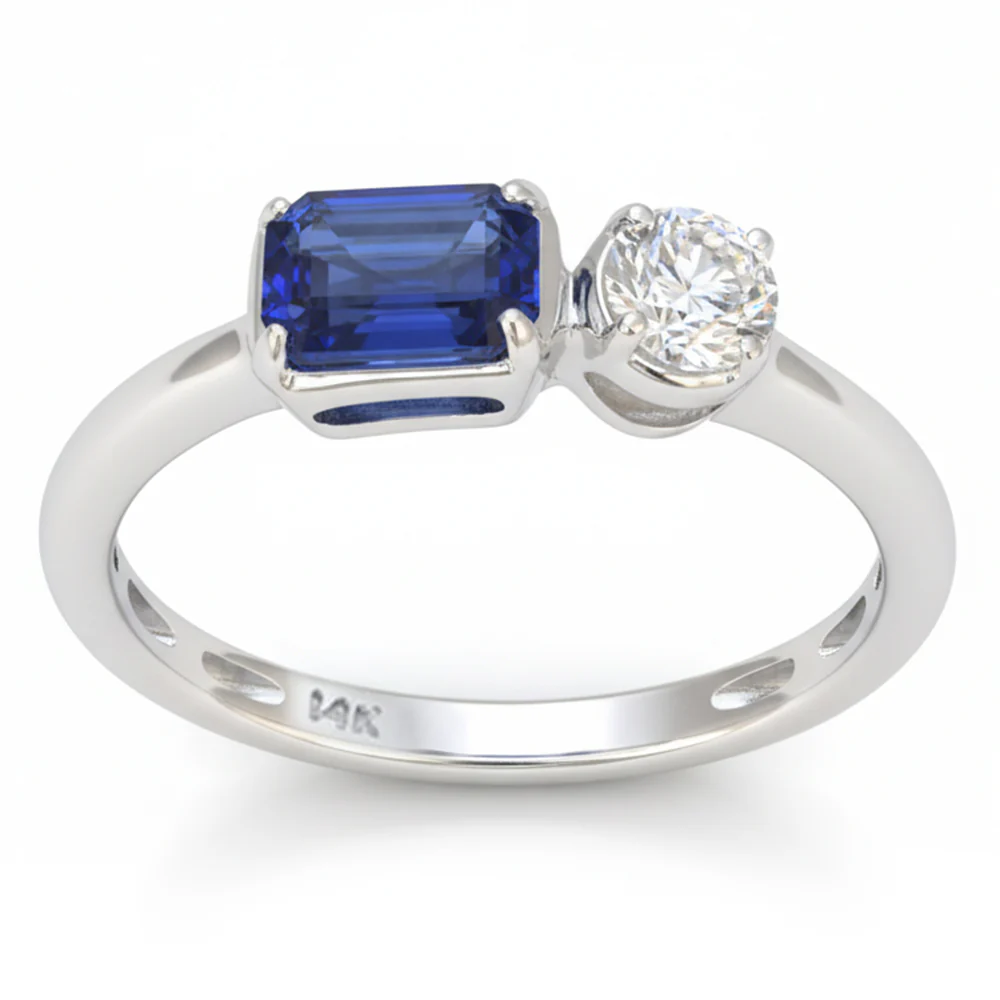 <span style="color:purple">SPECIAL!</span> .98ct G SI 14kt White Gold Blue Sapphire & Diamond Ring Size 6.5