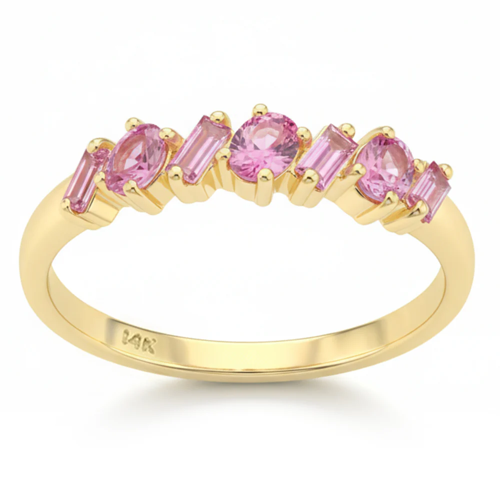 <span style="color:purple">SPECIAL!</span> .65ct G SI 14kt Yellow Gold Pink Sapphire Gemstone Band Ring Size 6.5