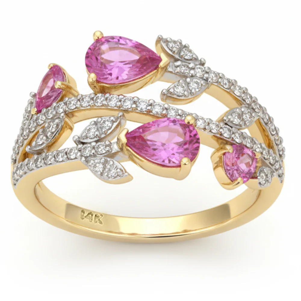 <span style="color:purple">SPECIAL!</span> 1.43ct G SI 14kt Yellow Gold Round Diamond & Pink Sapphire Ring Size 6.5
