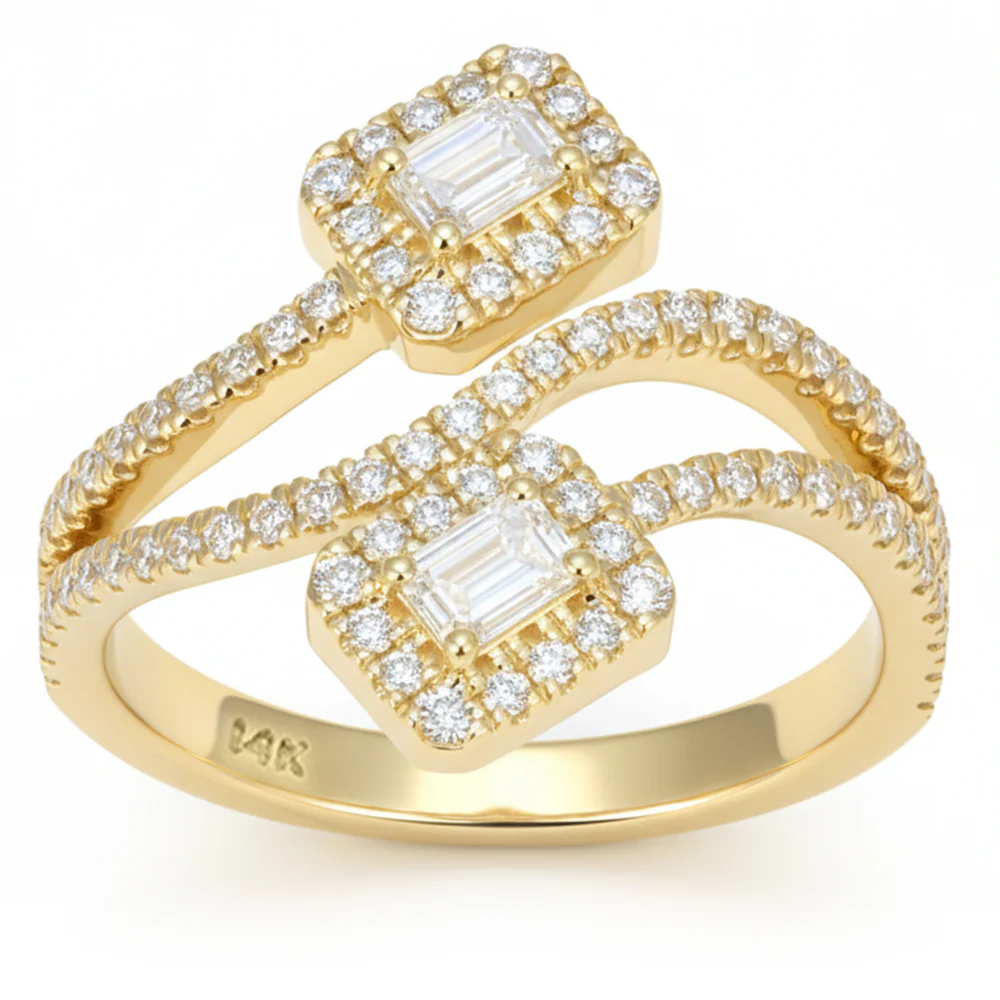 <span style="color:purple">SPECIAL!</span> .75ct G SI 14kt Yellow Gold Emerald Cut Wrap Around Diamond Ring Size 6.5