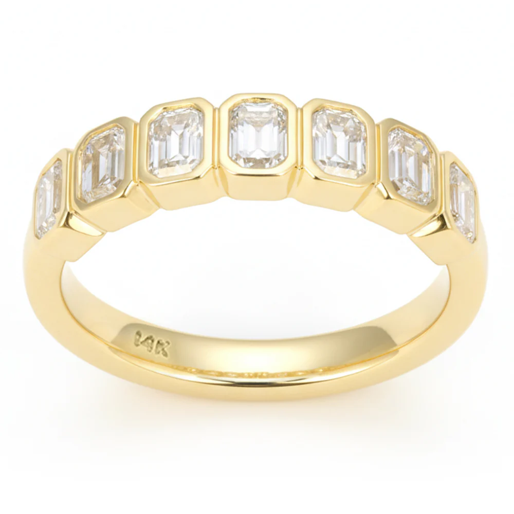 <span style="color:purple">SPECIAL!</span> 1.09ct G SI 14kt Yellow Gold Emerald Cut Diamond Bezel set Half Eternity Band Ring Size 6.5