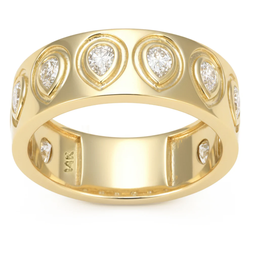 <span style="color:purple">SPECIAL!</span> .69ct G SI 14kt Yellow Gold Pear Diamond Wide Bezel Set Band Ring Size 6.5