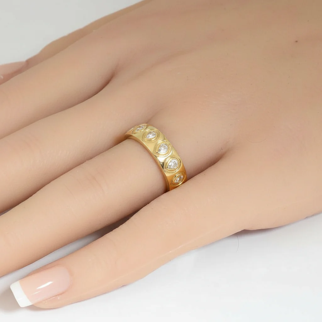 <span style="color:purple">SPECIAL!</span> .69ct G SI 14kt Yellow Gold Pear Diamond Wide Bezel Set Band Ring Size 6.5 - Image 2