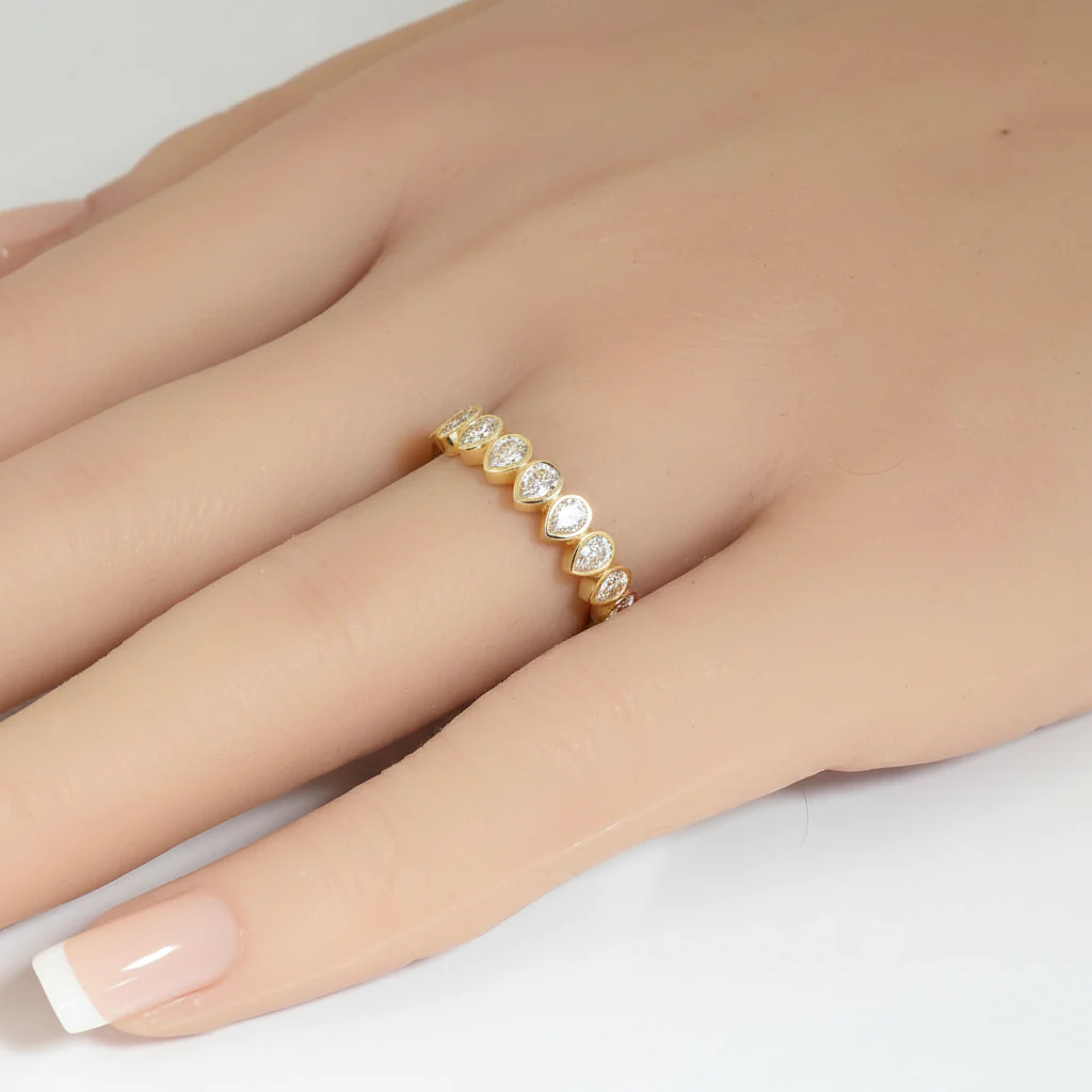 <span style="color:purple">SPECIAL!</span> .86ct G SI 14kt Yellow Gold Pear Shape Diamond Bezel set Half Eternity Band Ring Size 6.5 - Image 2