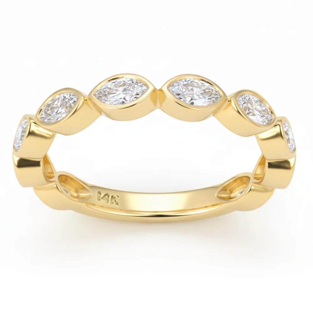 <span style="color:purple">SPECIAL!</span> .85ct G SI 14kt Yellow Gold Marquise Diamond Bezel set Half Eternity Band Ring Size 6.5