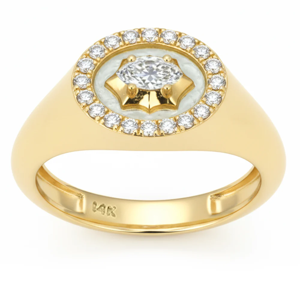 <span style="color:purple">SPECIAL!</span> .34ct G SI 14kt Yellow Gold Marquise Shape Diamond Modern Signet Ring Size 6.5