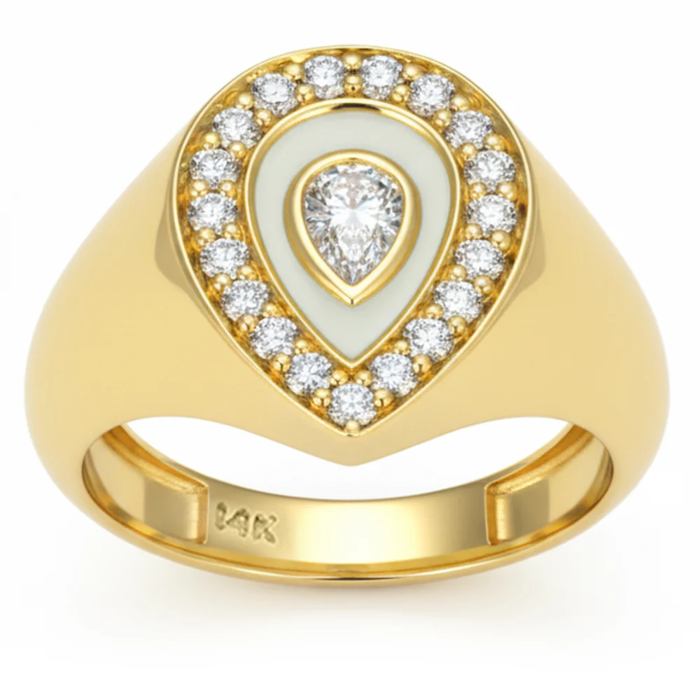 <span style="color:purple">SPECIAL!</span> .52ct G SI 14kt Yellow Gold Diamond Pear shape Signet Ring Size 6.5
