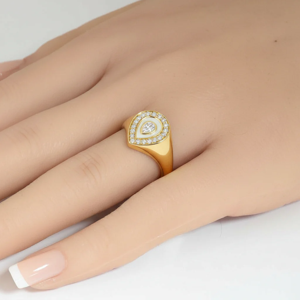 <span style="color:purple">SPECIAL!</span> .52ct G SI 14kt Yellow Gold Diamond Pear shape Signet Ring Size 6.5 - Image 2