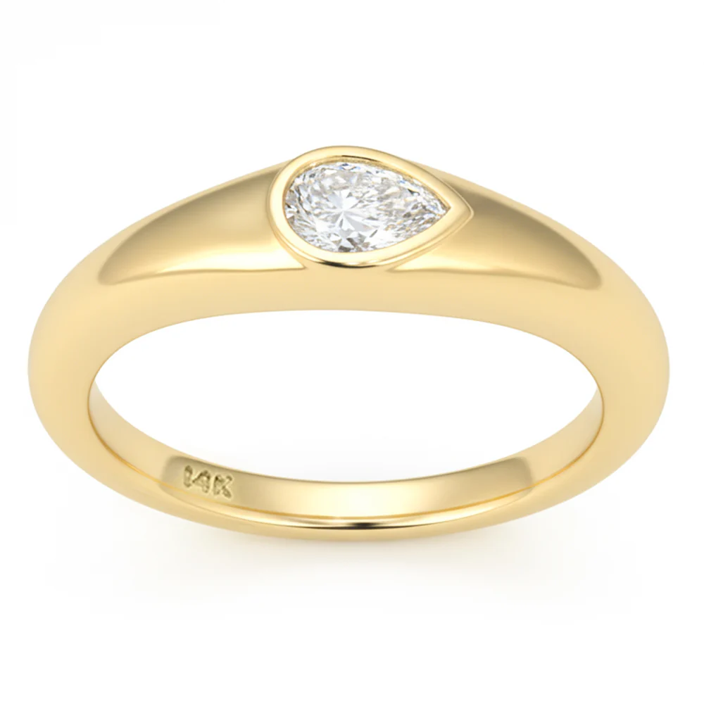 <span style="color:purple">SPECIAL!</span> .30ct G SI 14kt Yellow Gold Pear Cut Diamond Bezel set Band Ring Size 6.5