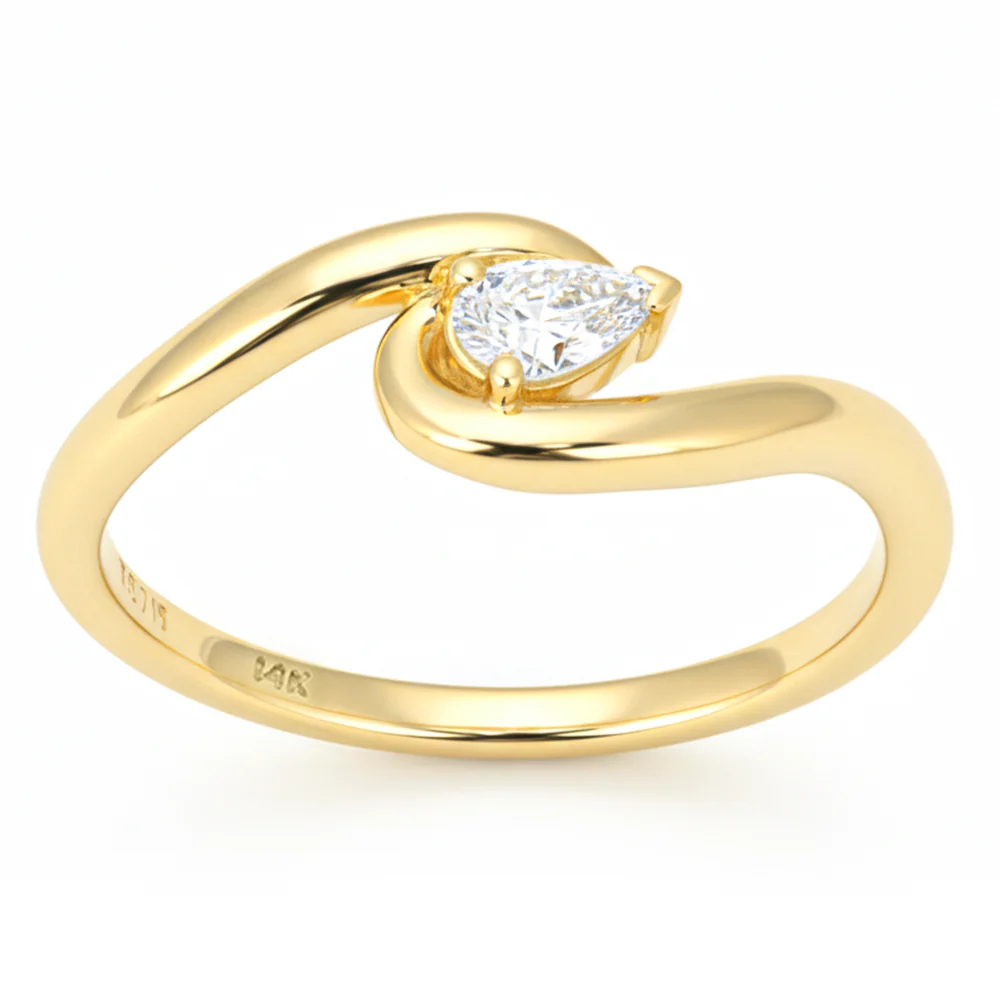 <span style="color:purple">SPECIAL!</span> .15ct G SI 14kt Yellow Gold Pear Diamond Wave Ring Size 6.5