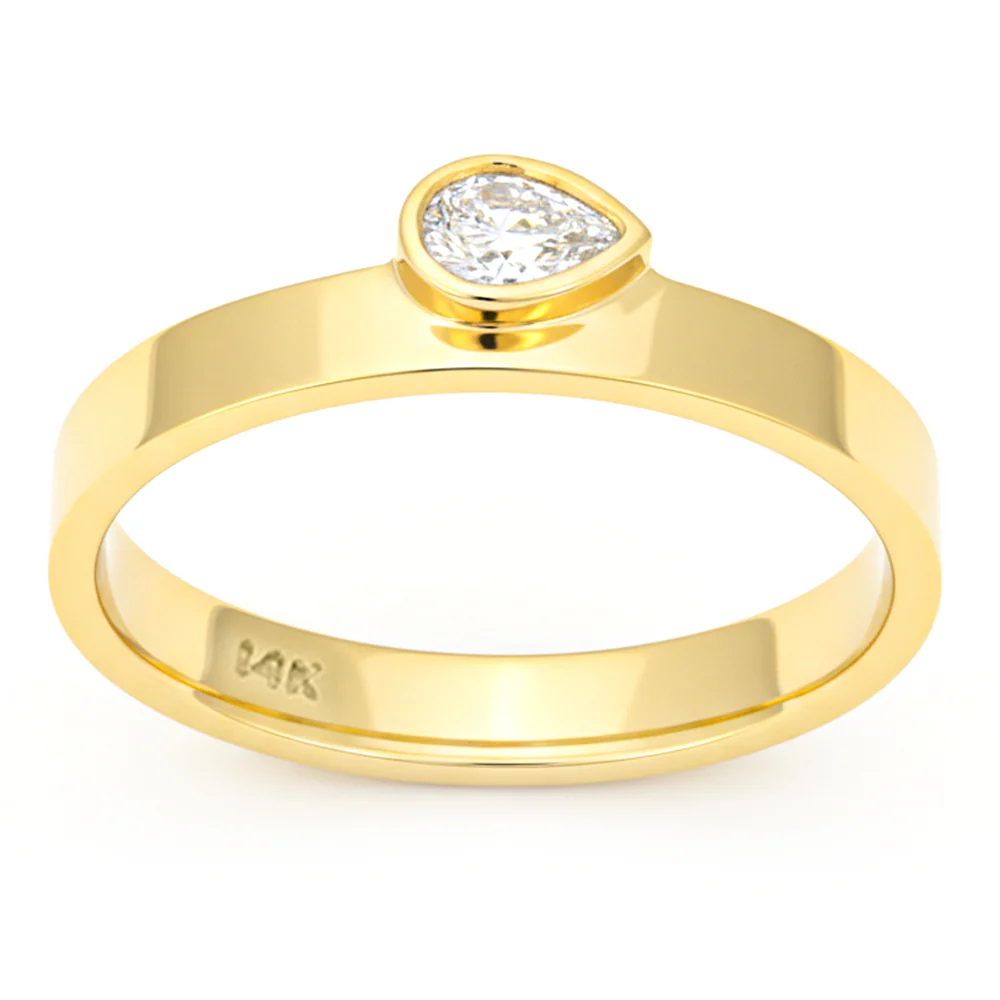<span style="color:purple">SPECIAL!</span> .15ct G SI 14kt Yellow Gold Pear Cut Diamond Bezel set Band Ring Size 6.5