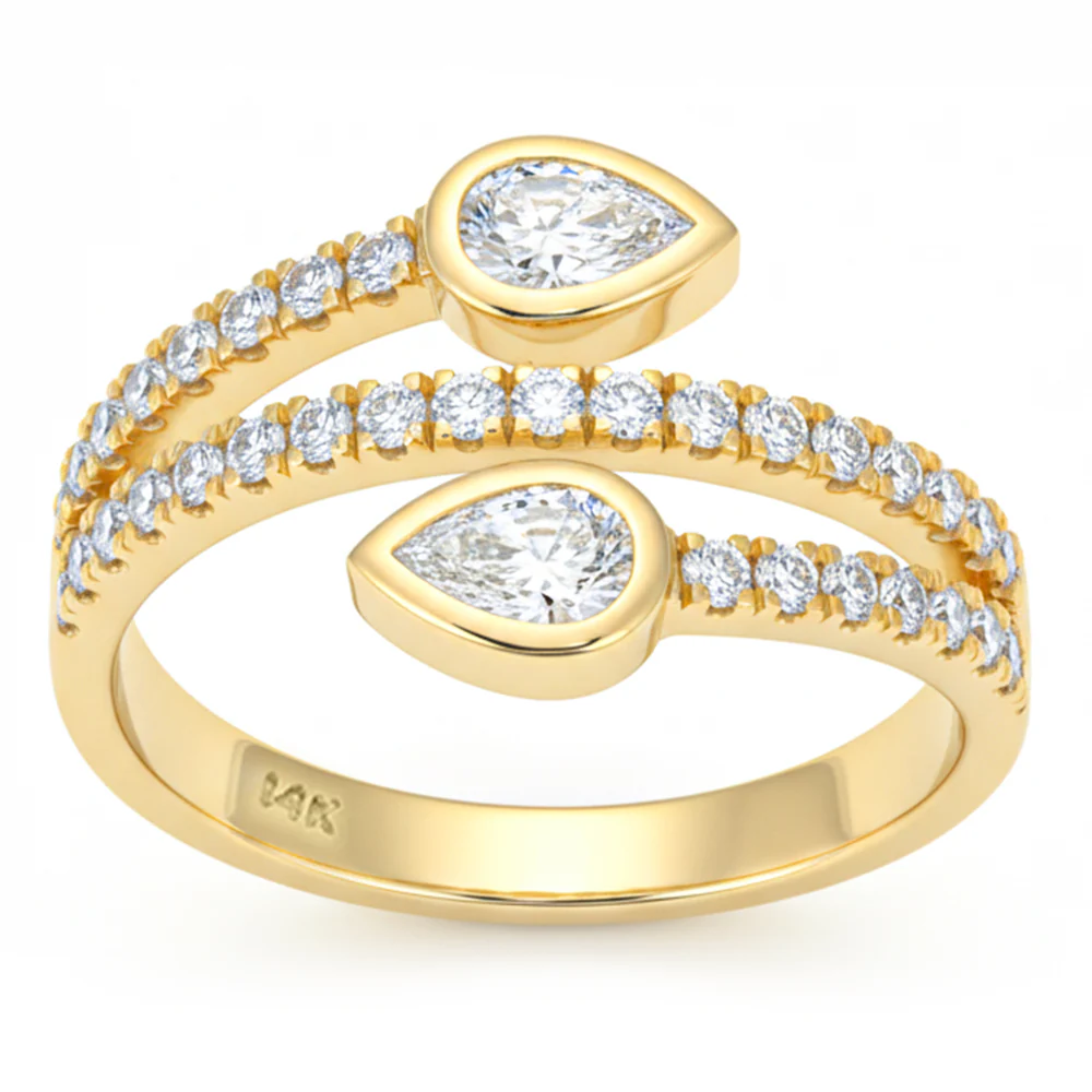 <span style="color:purple">SPECIAL!</span> .70ct G SI 14kt Yellow Gold Pear Diamond Wrap Around Bezel set Ring Size 6.5