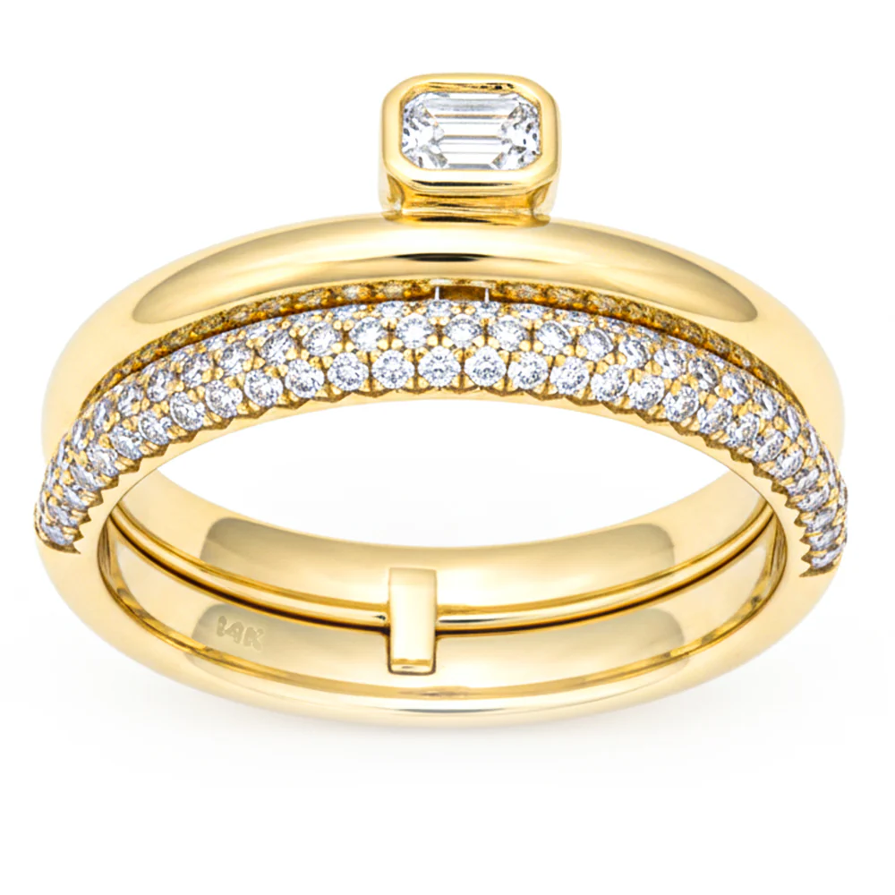 <span style="color:purple">SPECIAL!</span> .49ct G SI 14kt Yellow Gold Emerald Cut Diamond Wedding Band & Engagment Ring Set Size 6.5