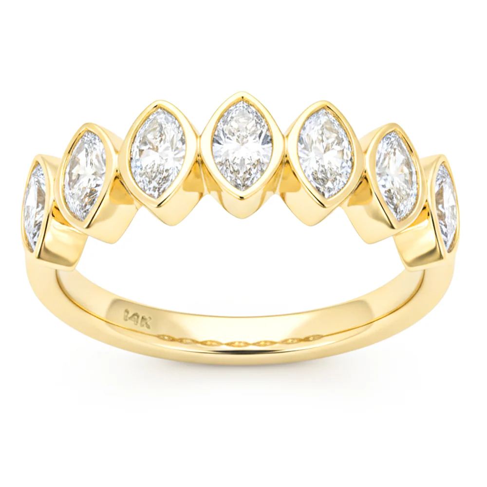 <span style="color:purple">SPECIAL!</span> 1.05ct G SI 14kt Yellow Gold Marquise Diamond Bezel set Half Eternity Band Ring Size 6.5