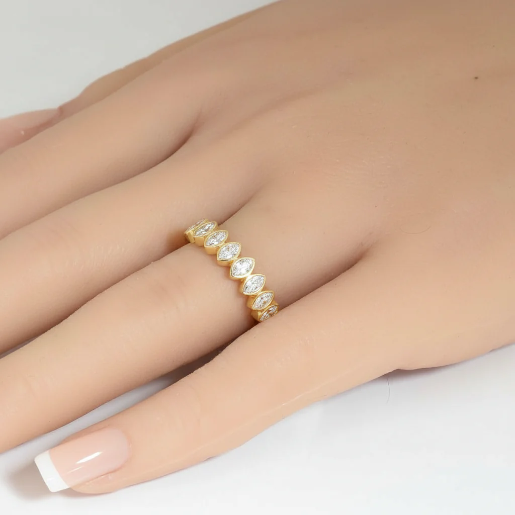 <span style="color:purple">SPECIAL!</span> 1.05ct G SI 14kt Yellow Gold Marquise Diamond Bezel set Half Eternity Band Ring Size 6.5 - Image 2