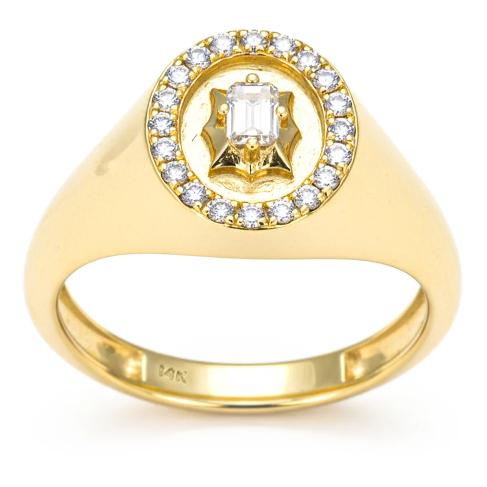 <span style="color:purple">SPECIAL!</span> .33ct G SI 14kt Yellow Gold Emerald Cut Diamond Modern Signet Ring Size 6.5