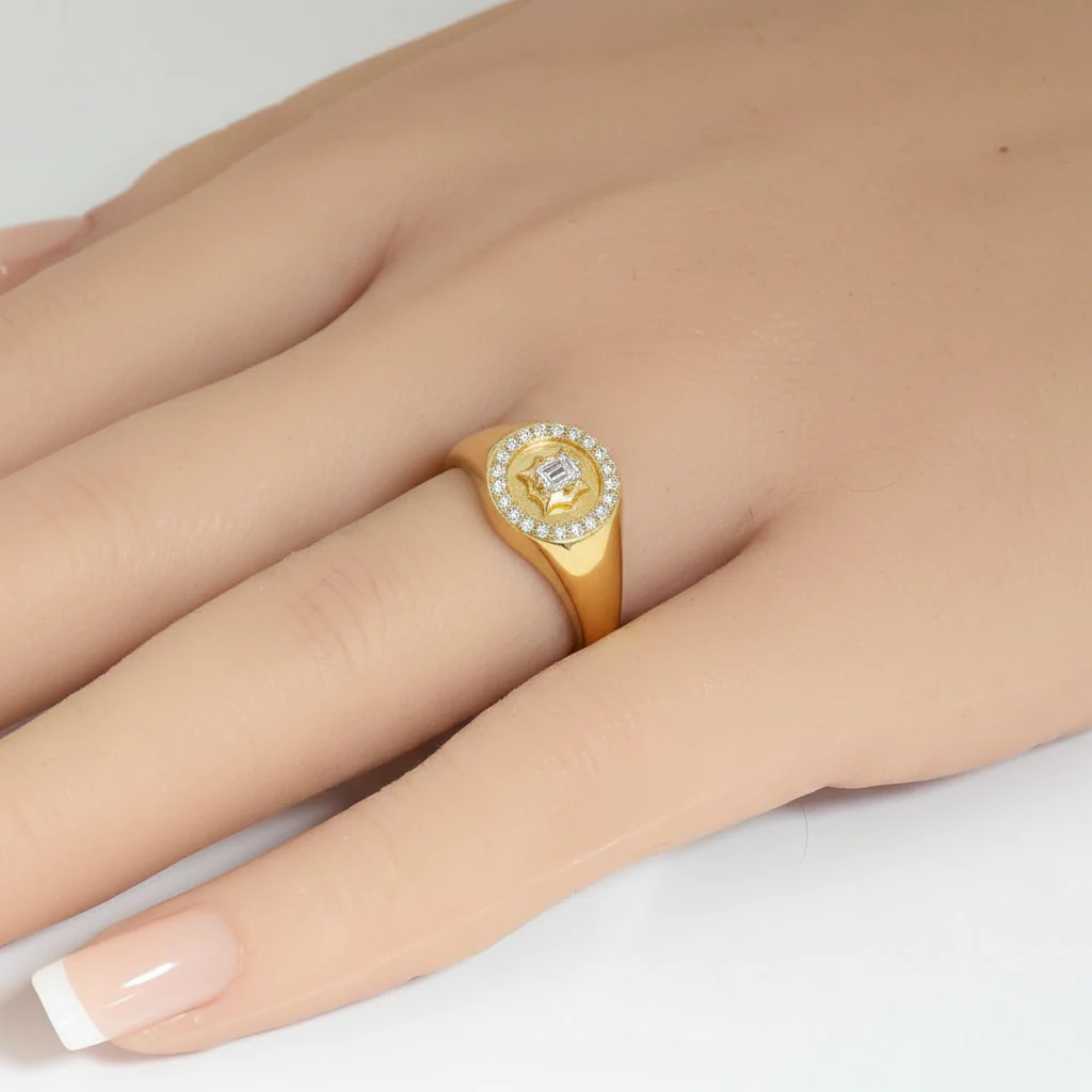 <span style="color:purple">SPECIAL!</span> .33ct G SI 14kt Yellow Gold Emerald Cut Diamond Modern Signet Ring Size 6.5 - Image 2