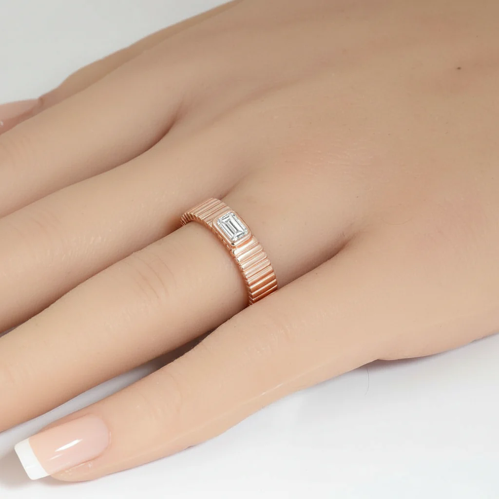 <span style="color:purple">SPECIAL!</span> .30ct G SI 14kt Rose Gold Emerald Cut Diamond Bezel set Band Ring Size 6.5 - Image 2