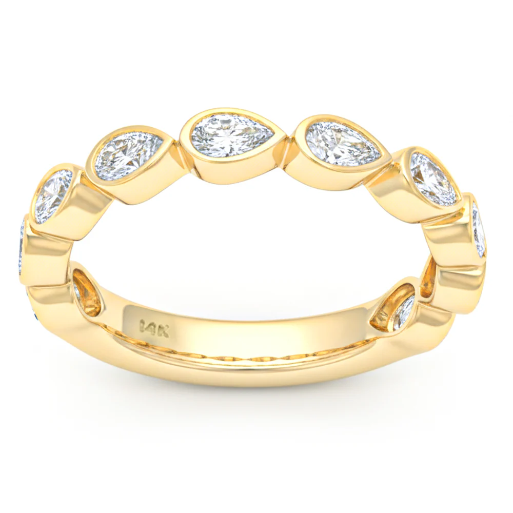 <span style="color:purple">SPECIAL!</span> .79ct G SI 14kt Yellow Gold Pear Cut Diamond Bezel set Half Eternity Band Ring Size 6.5