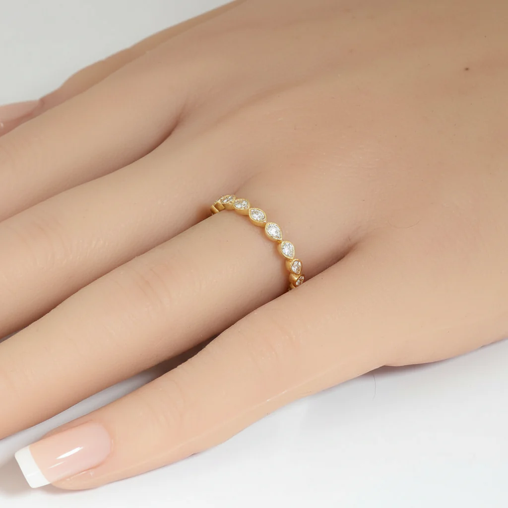 <span style="color:purple">SPECIAL!</span> .79ct G SI 14kt Yellow Gold Pear Cut Diamond Bezel set Half Eternity Band Ring Size 6.5 - Image 2