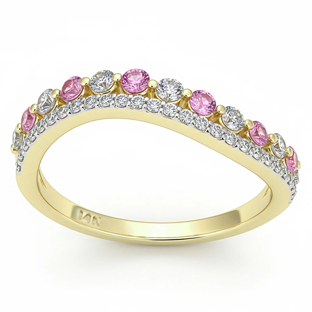 <span style="color:purple">SPECIAL!</span> .56ct G SI 14kt Yellow Gold Diamond & Pink Sapphire Gemstone Band Ring Size 6.5