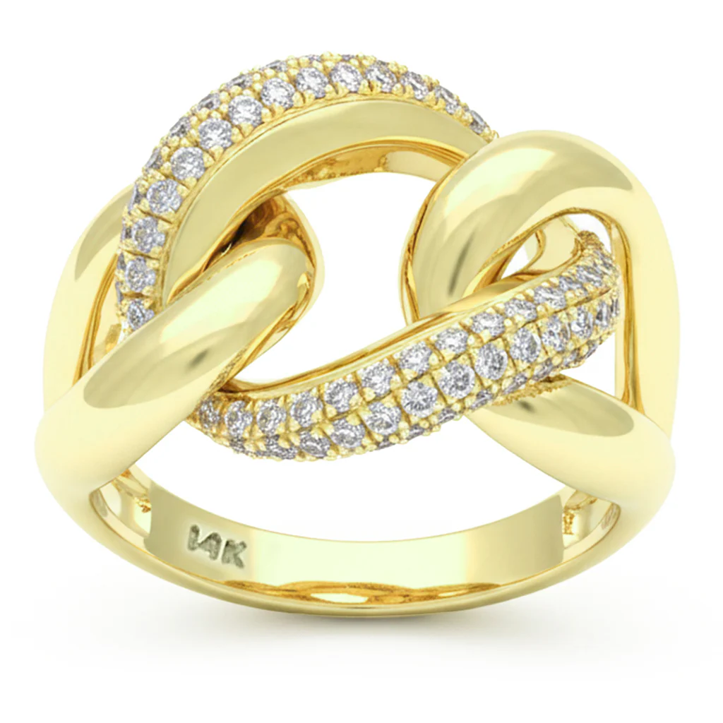 <span style="color:purple">SPECIAL!</span> .48ct G SI 14kt Yellow Gold Round Diamond Modern Chain Link Ring Size 6.5