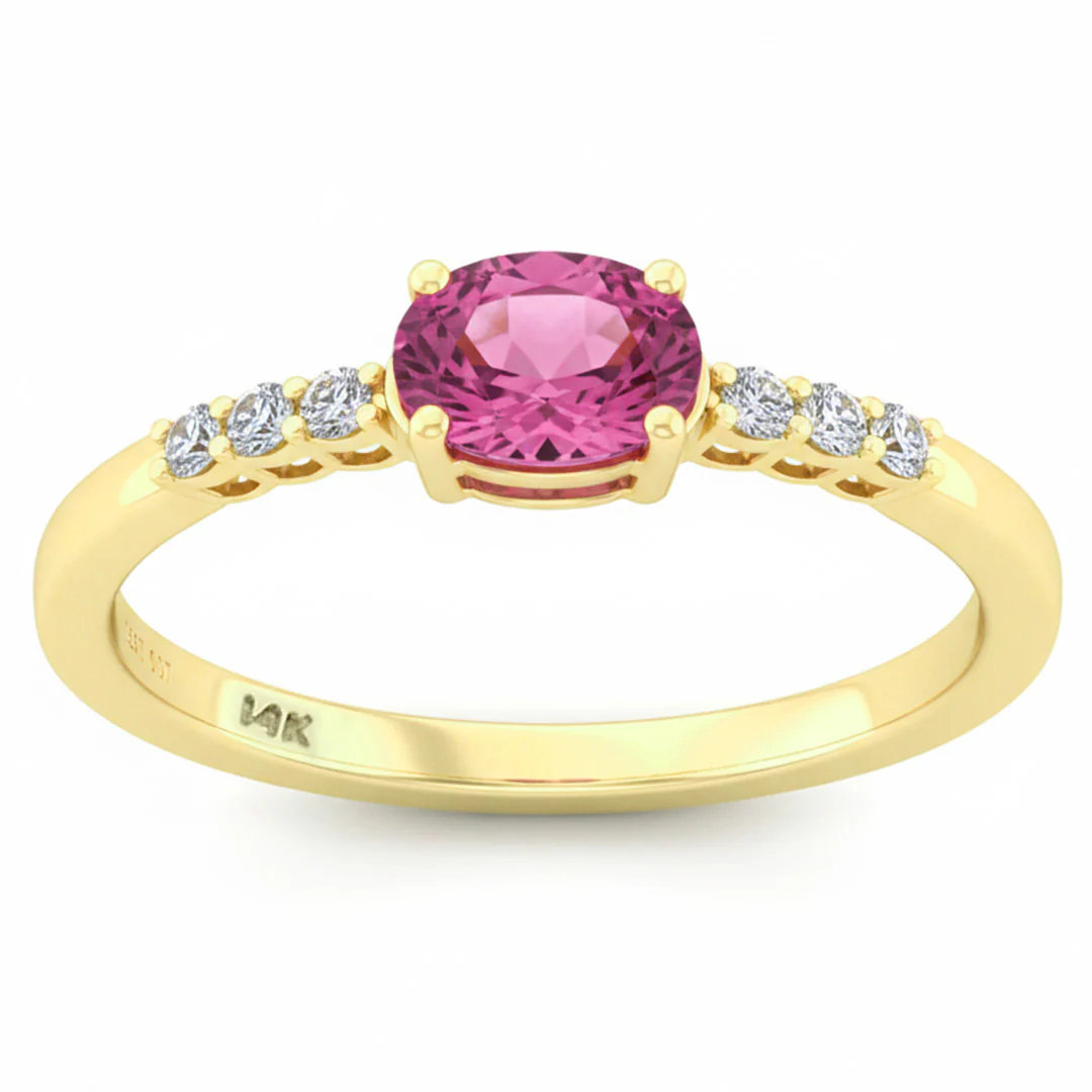 <span style="color:purple">SPECIAL!</span> .80ct G SI 14kt Yellow Gold Diamond & Pink Sapphire Gemstone Ring Size 6.5