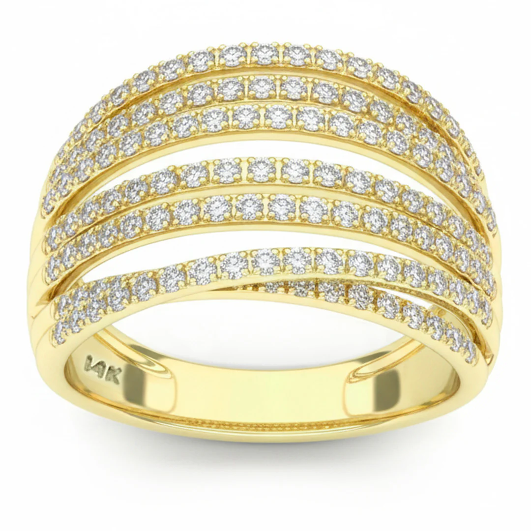 <span style="color:purple">SPECIAL!</span> .82ct G SI 14kt Yellow Gold Diamond Modern Wide Multi Band Ring Size 6.5