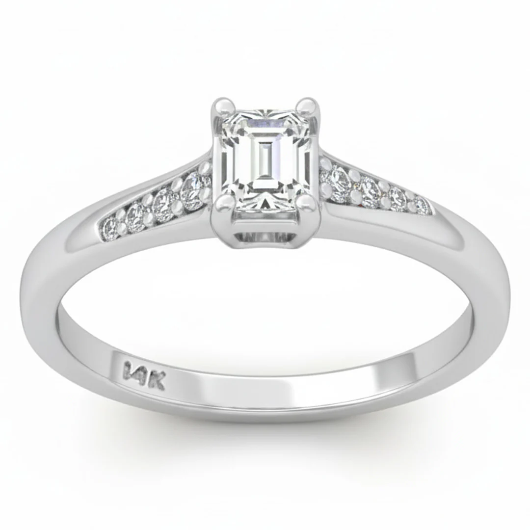 <span style="color:purple">SPECIAL!</span> .25ct G SI 14kt White Gold Emerald Cut Diamond Soliatire Promise Ring Size 6.5