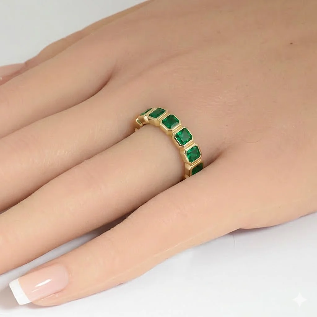<span style="color:purple">SPECIAL!</span> .71ct G SI 14kt Yellow Gold Emerald Bezel Set Gemstone Ring Size 6.5 - Image 2