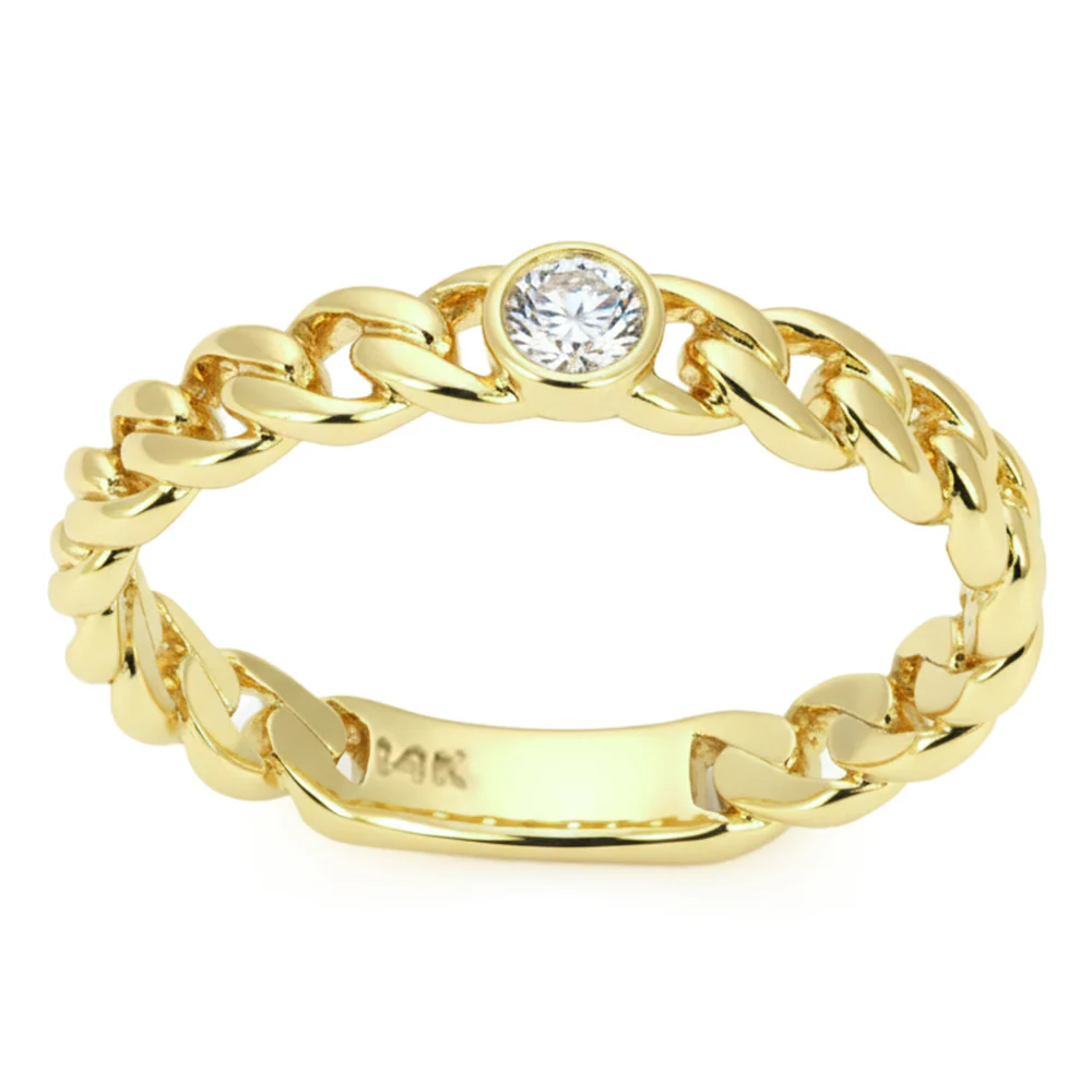 <span style="color:purple">SPECIAL!</span> .07ct G SI 14kt Yellow Gold Diamond Bezel Set Cuban Ring Size 6.5