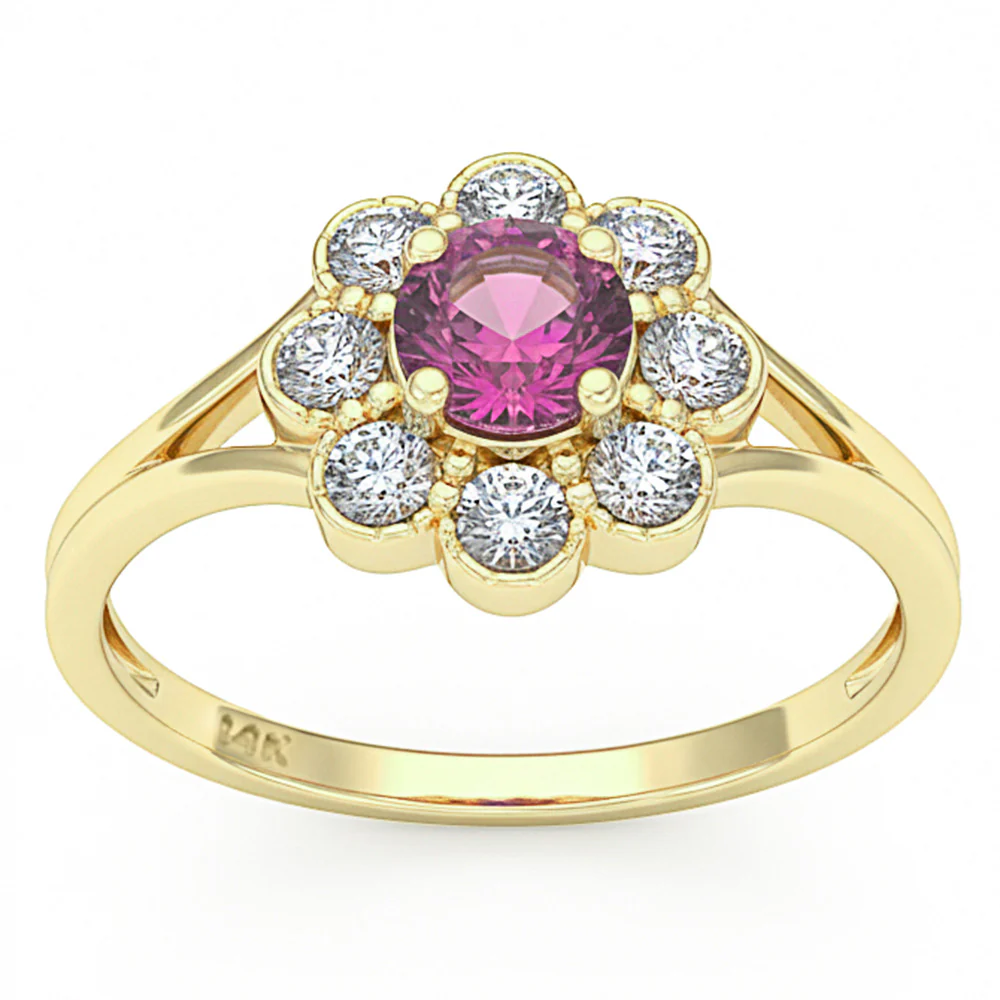 <span style="color:purple">SPECIAL!</span> .80ct G SI 14kt Yellow Gold Diamond & Pink Sapphire Gemstone Ring Size 6.5