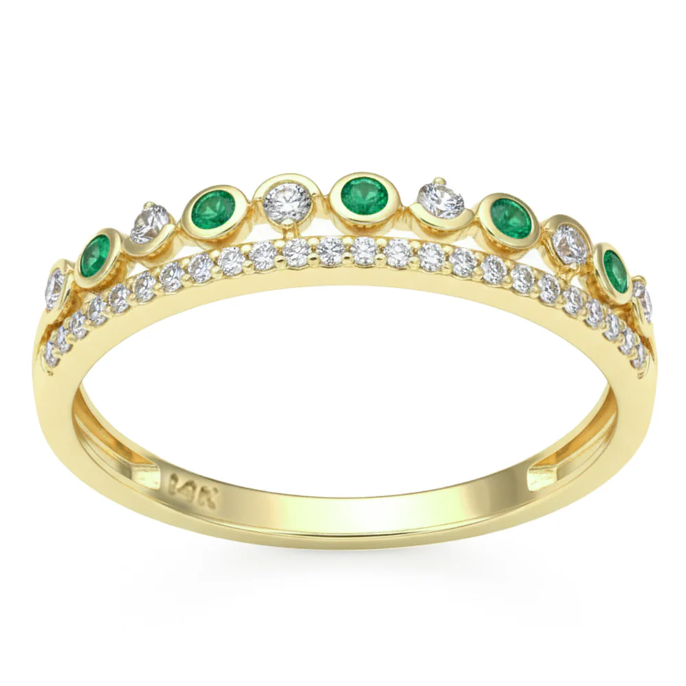 <span style="color:purple">SPECIAL!</span> .20ct G SI 14kt Yellow Gold Diamond & Emerald Gemstone Ring Size 6.5