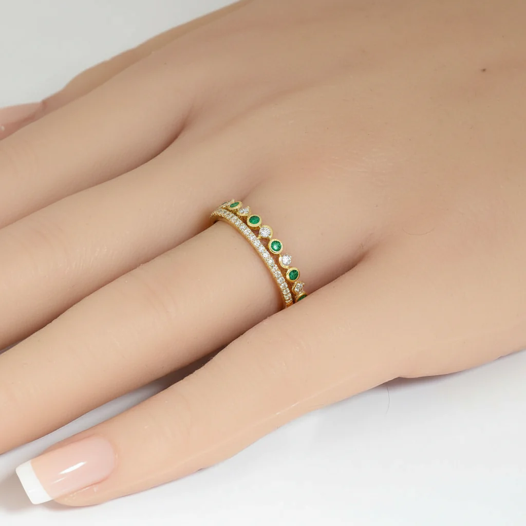 <span style="color:purple">SPECIAL!</span> .20ct G SI 14kt Yellow Gold Diamond & Emerald Gemstone Ring Size 6.5 - Image 2