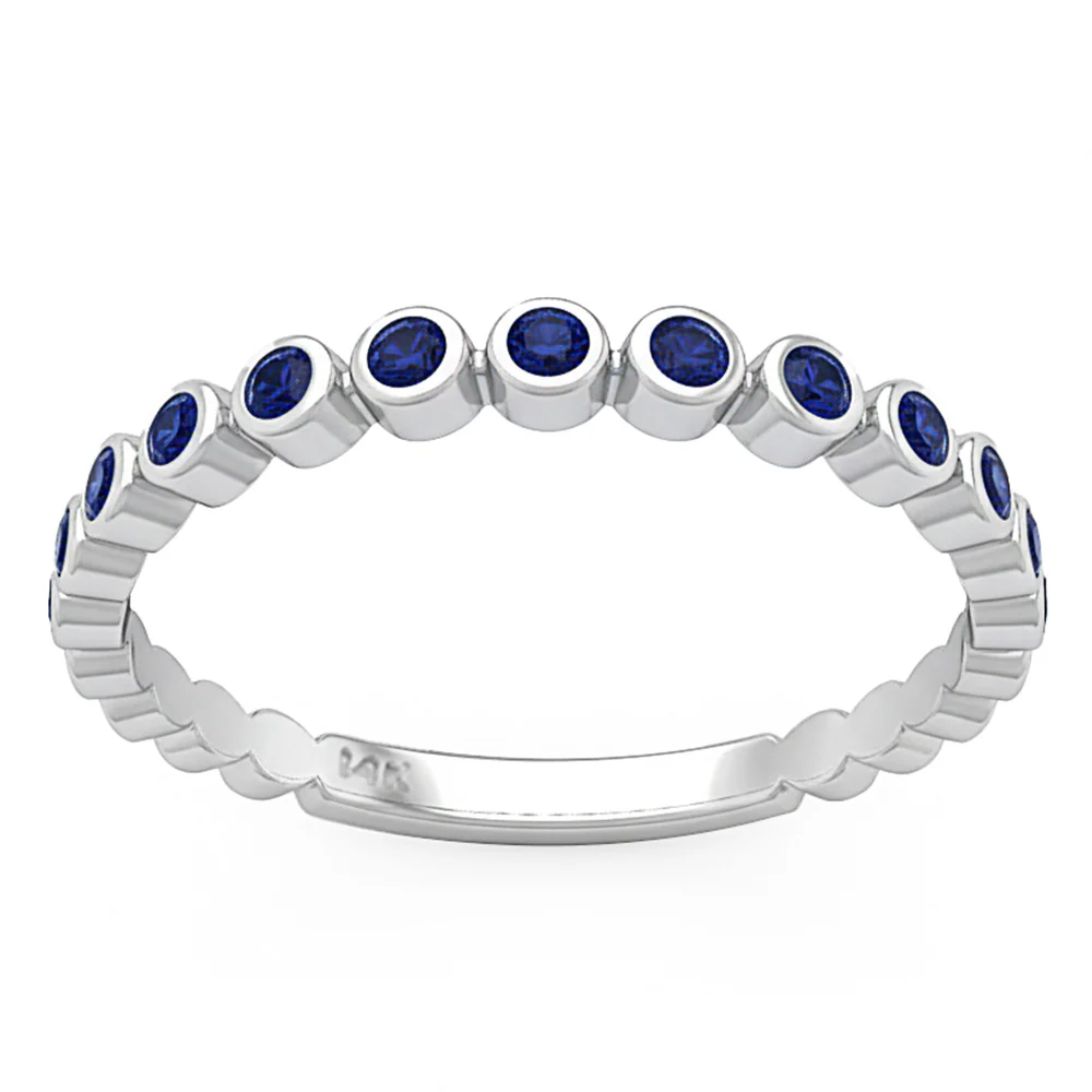 .20ct G SI 14kt White Gold Blue Sapphire Gemstone Bezel Set Band Ring Size 6.5