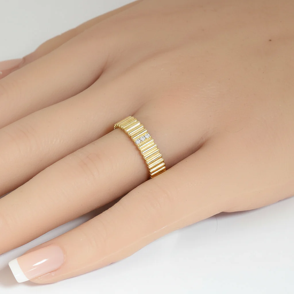 <span style="color:purple">SPECIAL!</span> .06ct G SI 14kt Yellow Gold Fluted Diamond Band Ring Size 6.5 - Image 2