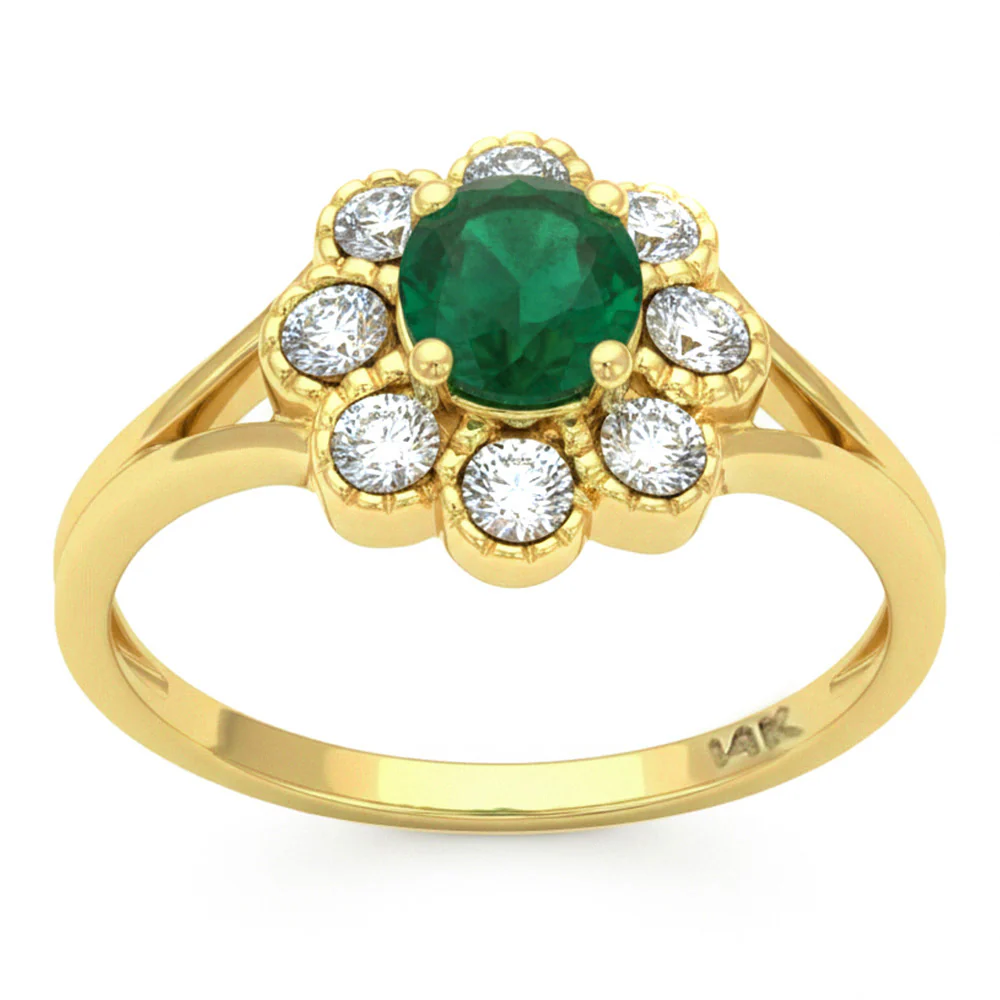 <span style="color:purple">SPECIAL!</span> .65ct G SI 14kt Yellow Gold Round Diamond & Emerald Gemstone Ring Size 6.5