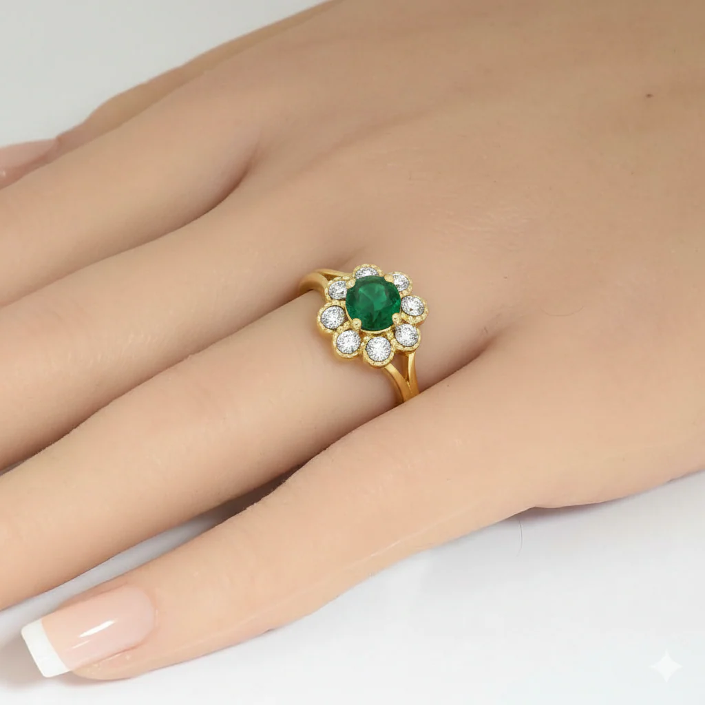 <span style="color:purple">SPECIAL!</span> .65ct G SI 14kt Yellow Gold Round Diamond & Emerald Gemstone Ring Size 6.5 - Image 2