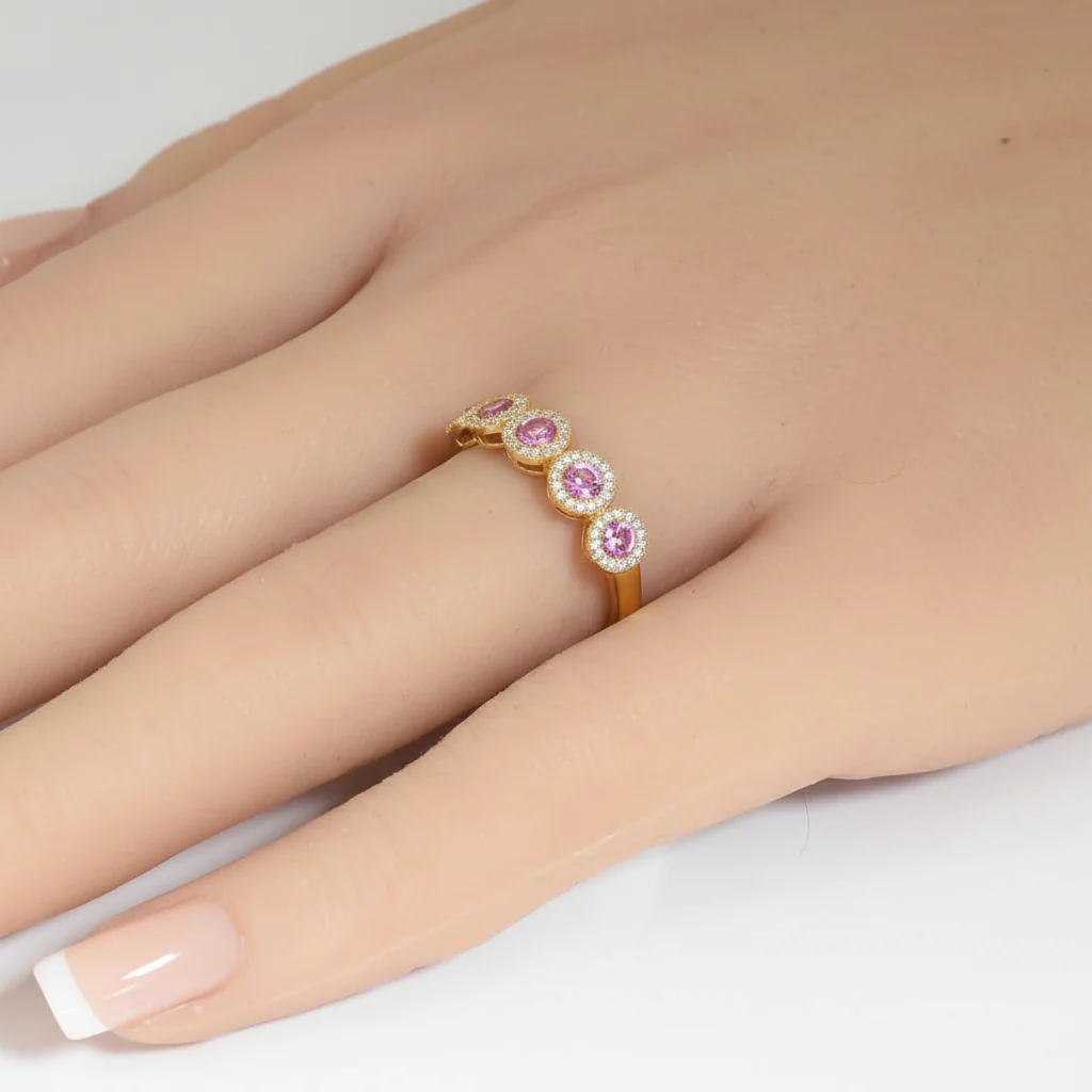 <span style="color:purple">SPECIAL!</span> .78ct G SI 14kt Yellow Gold Diamond & Pink Sapphire Gemstone Ring Size 6.5 - Image 2