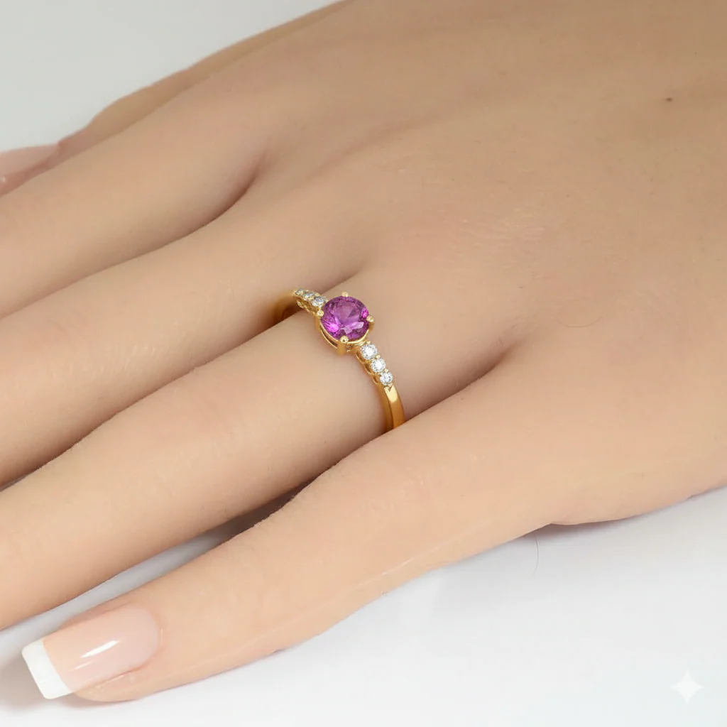 <span style="color:purple">SPECIAL!</span> .76ct G SI 14kt Yellow Gold Diamond & Pink Sapphire Gemstone Ring Size 6.5 - Image 2