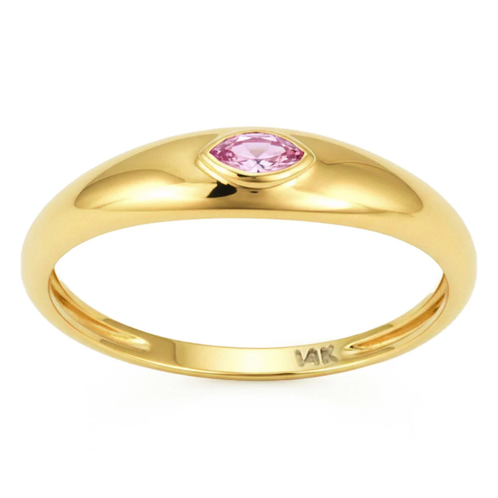.09ct G SI 14kt Yellow Gold Pink Sapphire Gemstone Bezel Set Ring Size 6.5